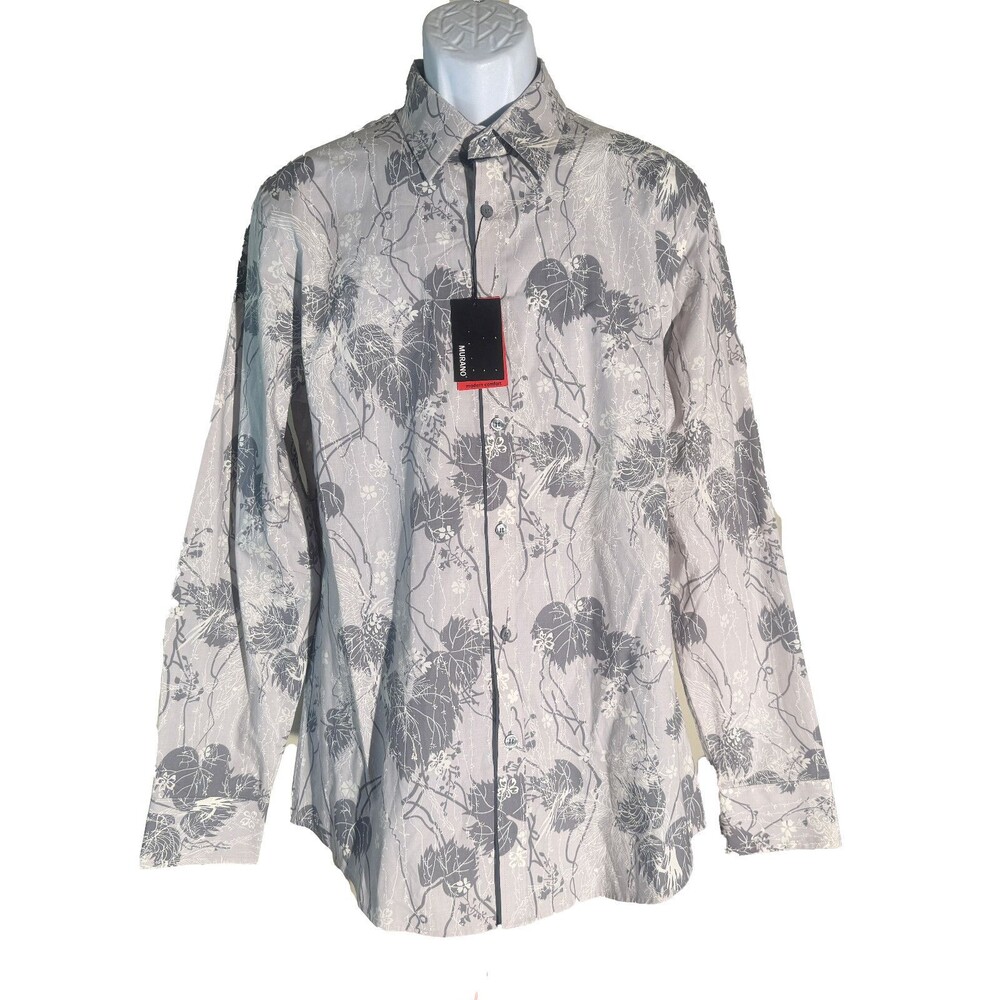 MURANO Men's‎ Long Sleeve Button Down Floral Shirt White/Gray Large NWT